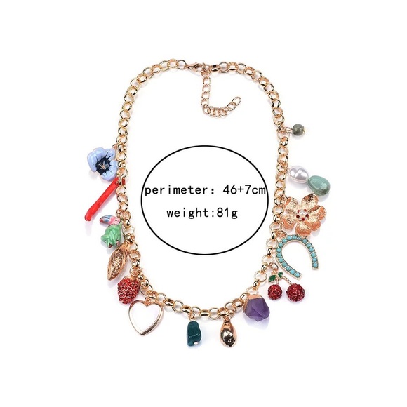 Zara Gold Everything Charms Crystal Bar Circle Link Chain Necklaces - Picture 6 of 16